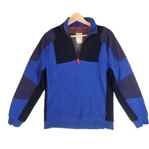Topo Designs Global Quarter-Zip Sweater‎ Men's Small Blue Colorblock Wool